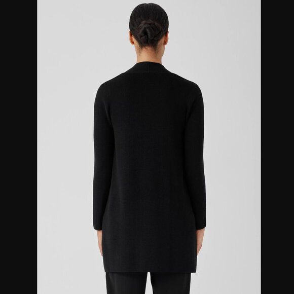 EILEEN FISHER Fine Merino Cardigan in Regenerative Wool Black Size XS - Picture 2 of 12